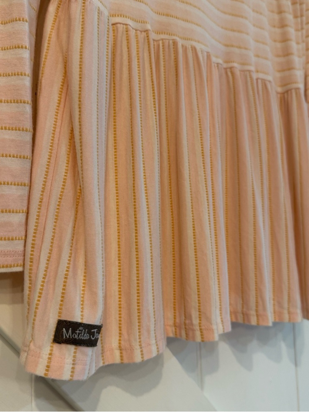 Matilda‎ Jane Blush Pink Striped Peplum Tunic Top Long Sleeve Women’s Size M - Picture 8 of 12